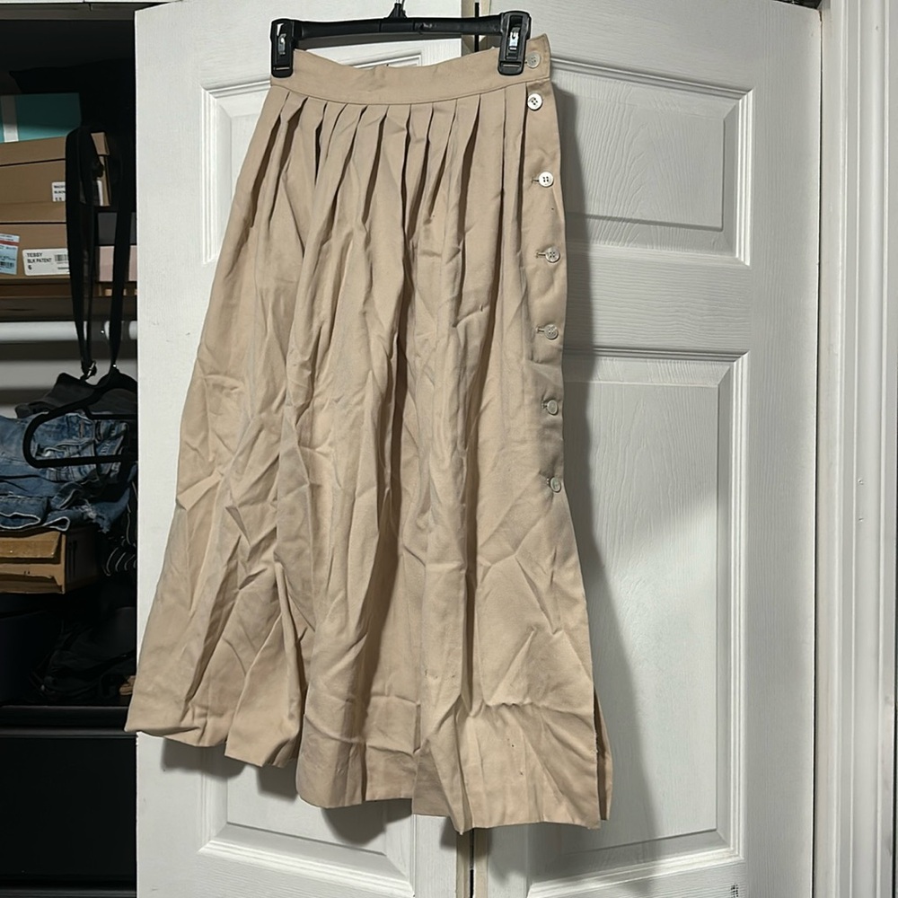 Vintage Liz Claireborne  Cream Button Down Pleated Wool Maxi Skirt